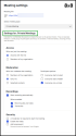 8x8 Meeting Settings for Private Meetings with options for moderator control, recordings, and security
