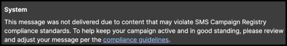 Blocked message alert: If a message contains a restricted term, it is blocked, and a system notification appears.