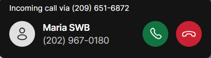 Caller info-pop-up card - Accept or decline incoming calls in full-screen mode within another app