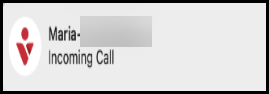 The previous caller info pop-up card displays the incoming caller's name and number.