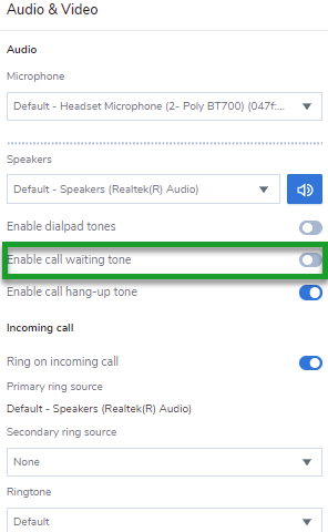 8x8 Work for Desktop—Set call waiting tone