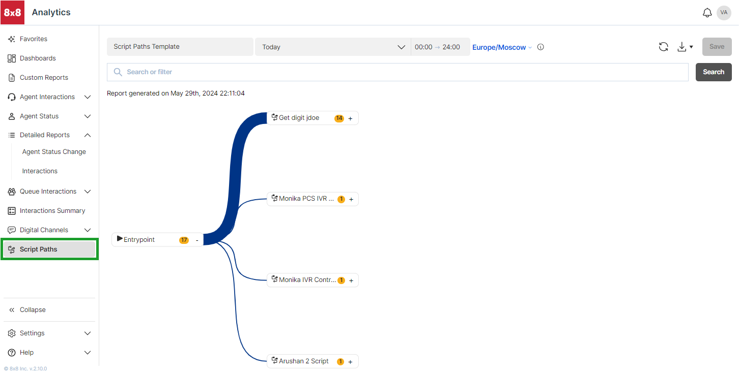 8x8 Analytics for Contact Center—Access the Script Paths report