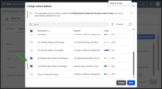 The Assign subscriptions dialogue displays a list of available subscriptions. Select the subscriptions you want to assign.