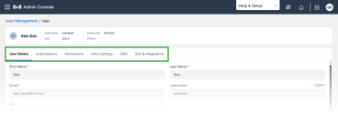 Configure 8x8 Work user details, permissions, and subscriptions.
