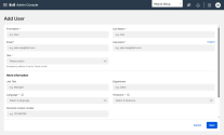 Enter the user’s basic information, such as first name, last name, email address, username, and site.