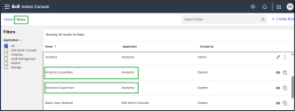 The 8x8 Admin Console’s Roles & Permissions > Roles screen showing the Analytics Essentials and Analytics Supervisor roles 