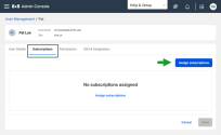8x8 Admin Console interface for assigning subscriptions to a user.