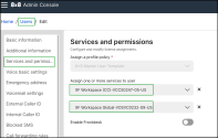 Select user's services and permissions while setting up user's services and permissions  