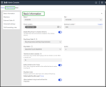 8x8 Admin Console Ring Groups Basic information page showing fields for Ring Group name, site, phone numbers, extension number, caller ID options, ring pattern settings, alert duration, notification preferences, and the toggle to allow members to log in and out of the group