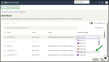 Transcription policies - For the selected 8x8 Work policy, set policies for which calls are transcribed and in which language those calls are transcribed