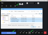 File upload window open in an 8x8 meeting, showing selected files ready to be shared using the Share file button