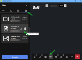 Shared file management options in an 8x8 meeting, showing download and delete icons next to a file