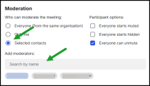 Assign specific moderators to an 8x8 meeting - Select moderators by name